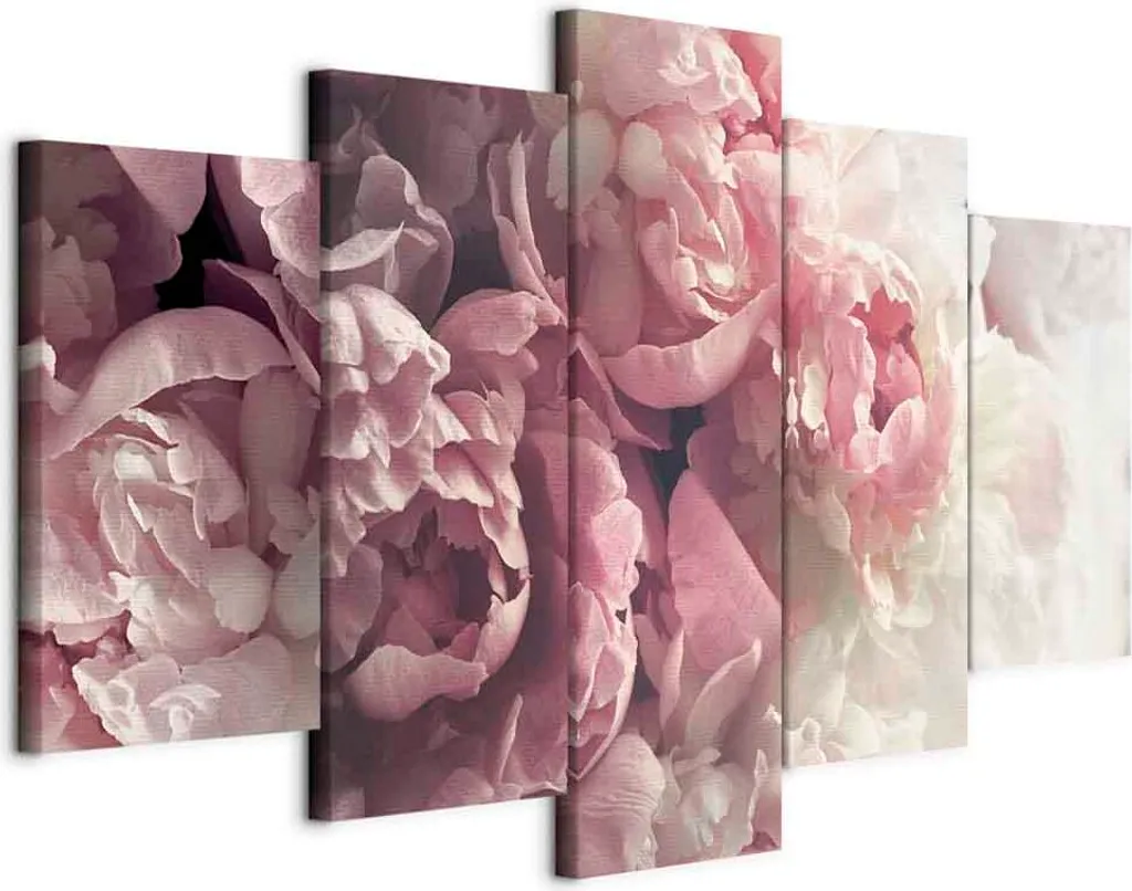 Quadro su tela Peonie d'epoca 200x100 cm | Arredo Casa Vintage 5 Parti
