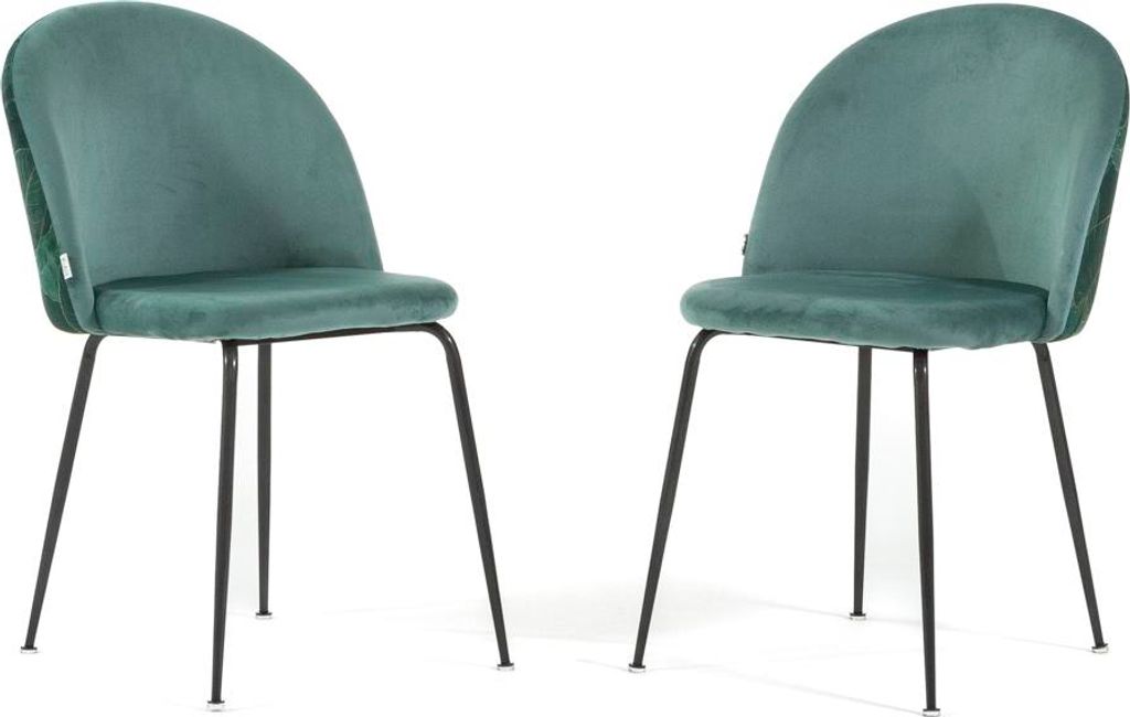 Set 2 gepolsterte Esszimmerstühle aus dekoriertem Samt, Metallbeine, elegantes Design für Küche, Esszimmer, Bar und Restaurants SARA - Jadegrün...