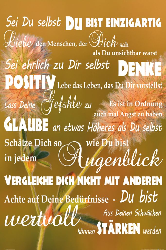 Inspiration Kunstdruck Bild - Du Bist Einzigartig, Wildblumen (120 x 80 cm)