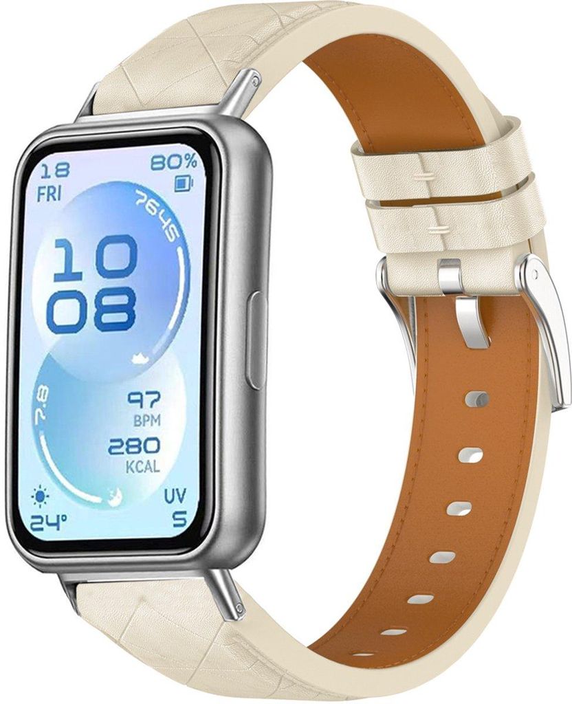 Stravo Luxus Slim Lederarmband Elegant Schlank Verstellbar für Huawei Band 11 / 11 Pro - Beige