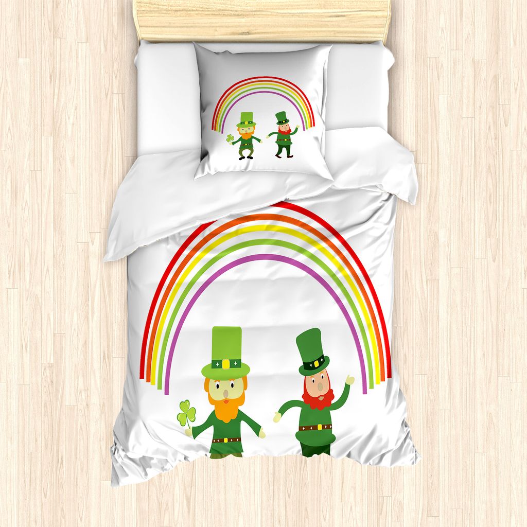 ABAKUHAUS Elf Bettbezug Set für Einzelbetten, Kobolde unter einem Regenbogen, Milbensicher Allergiker geeignet mit Kissenbezug, 135 cm x 200 cm - ...