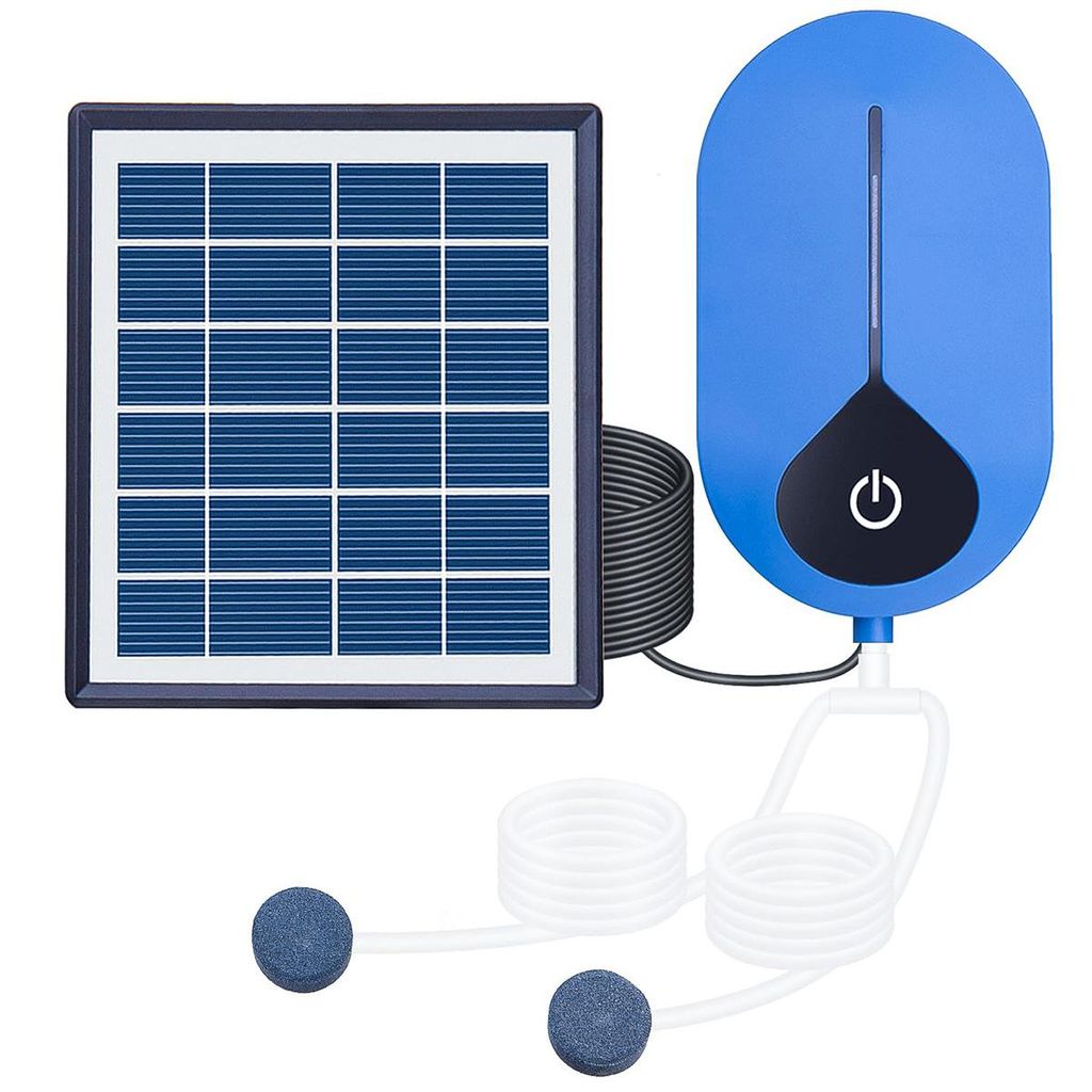 Teichbelüfter Solar mit Akku, Sauerstoffpumpe für Fischteich, 3 Modi, USB & Solar aufladbar, leise Belüfterpumpe für Outdoor