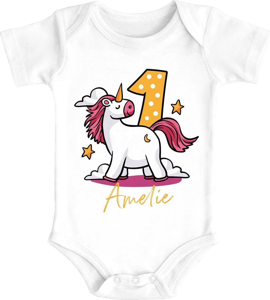 Baby Body mit Namen Zahl Geburtstagsshirt Geschenk 1. (2.) Gerburtstag Einhorn Mädchen Baumwolle SpecialMe 1 Jahr weiß 6-12 Monate