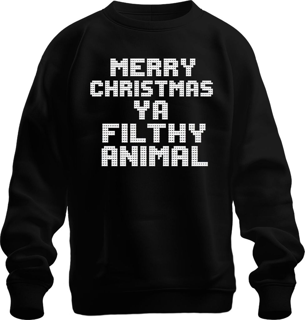 Merry Christmas Ya Filthy Animal Weihnachten Filmzitat Kultspruch Uni Sweatshirt Pullover, Schwarz, M