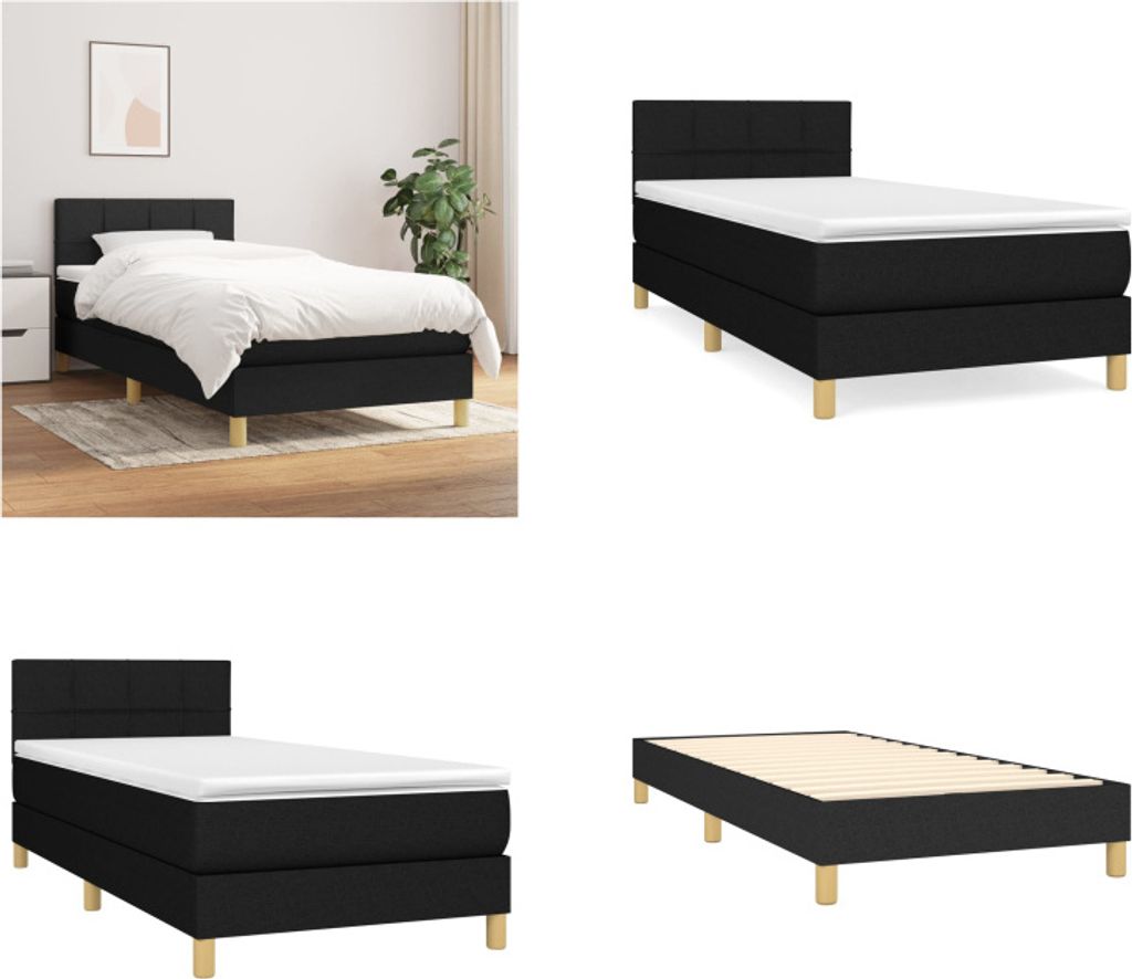vidaXL Boxspringbett mit Matratze Schwarz 80x200 cm Stoff - Boxspringbett - Boxspringbetten - Bett - Schlafzimmermöbel