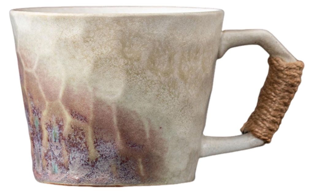 350 ml Keramikbecher, Tee- oder Kaffeetasse, spiralförmig mit Hanfseil verziert, Vintage-Stil, ideal für Büro, Haushalt oder als Geschenk. Handg...