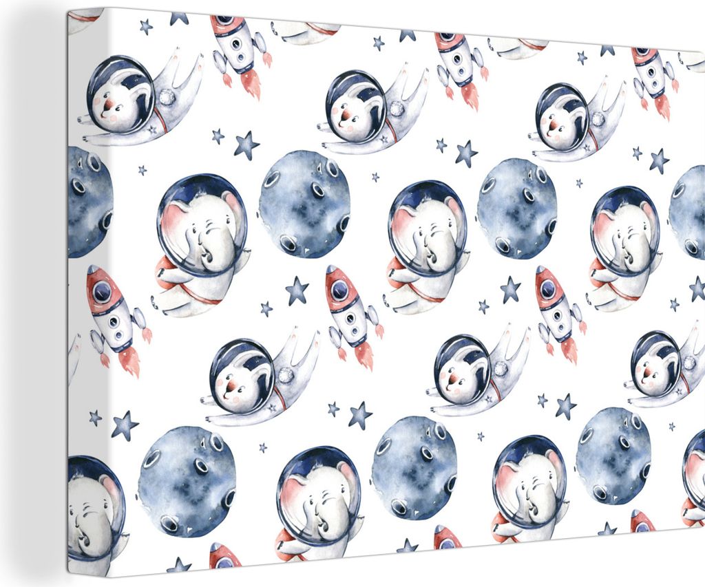 OneMillionCanvasses - Leinwandbilder - 150x100 cm, Elefant - Kaninchen - Rakete - Jungen - Mädchen - Kinder - Kind, Wandbilder Kunstdruck Wandde...
