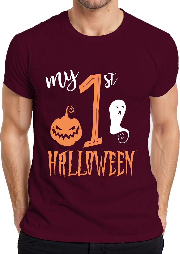 my 1st Halloween Baby ErstesJahr Kürbis Gespenst Süß Kürbisgesich Herren T-Shirt, Burgundy, S