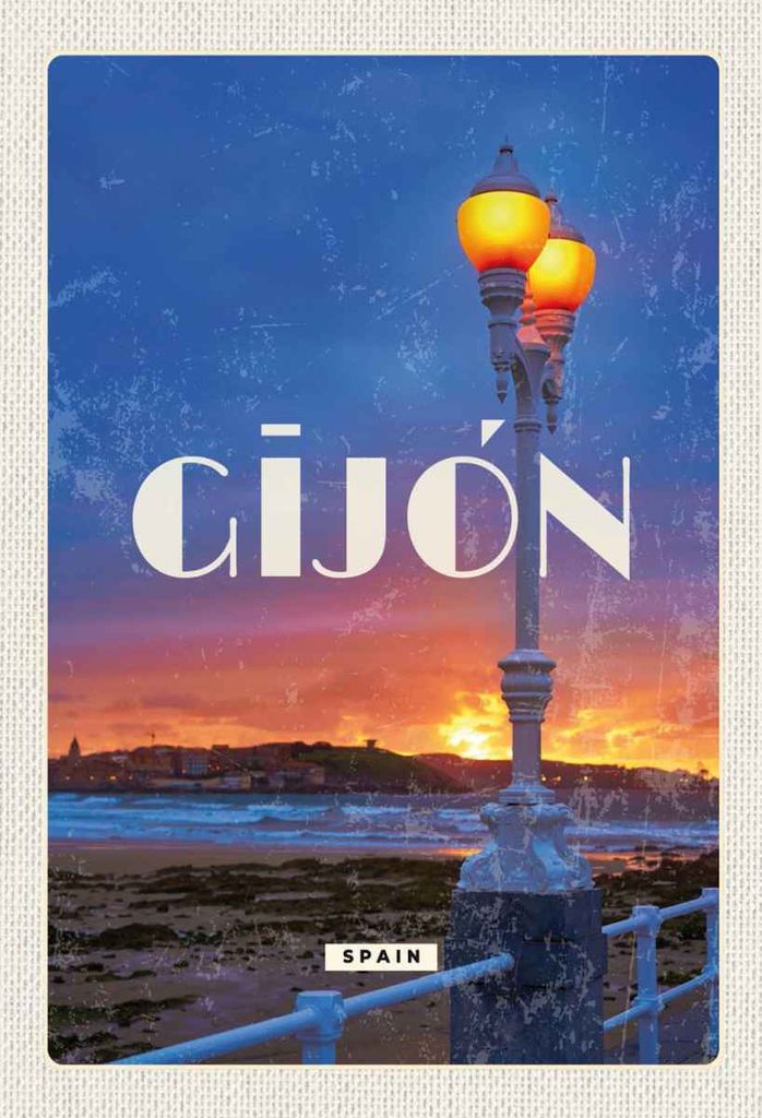 vianmo Holzschild 30x20 cm Gijon Spain Sonnenuntergang Meer Bildmotiv Reisemotiv Abenteuer Reisen