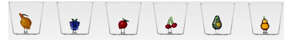 Set aus 6 Wassergläsern der Kollektion Fruits & Flowers, Borosilikatglas, Tumbler, Trinkglas, Zuhause, 200 ml