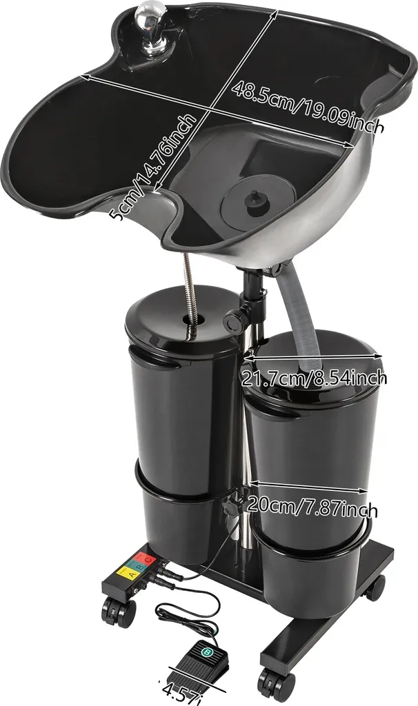 Bac à shampoing mobile réglable noir et design ergonomique double cuve
