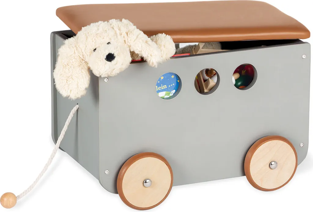 Fini le désordre : Coffre à jouets Jim gris à roulettes pour enfants
