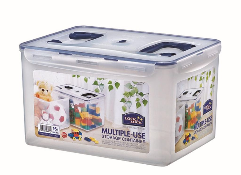 4 Stück Lock & Lock Universalbox, Aufbewahrungsbox, rechteckig, mit Griffen, 16,0 Liter, transparent, 361 x 274 x 212 mm, Set by Danto