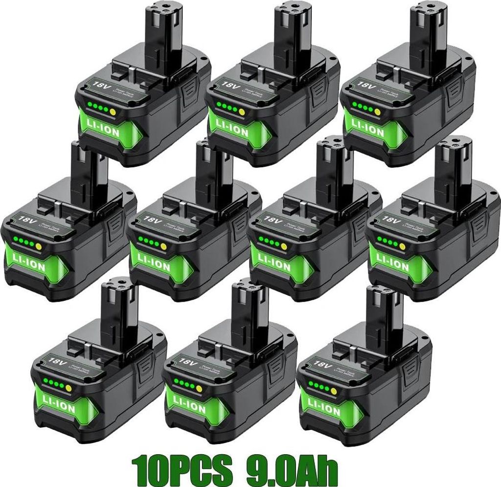 18V Akku für Elektrowerkzeuge - Ersatzakku - Kapazität 9,0Ah - Li-Ion - Kompatibel mit P108 - Set 10 Stück - Farbe Grau