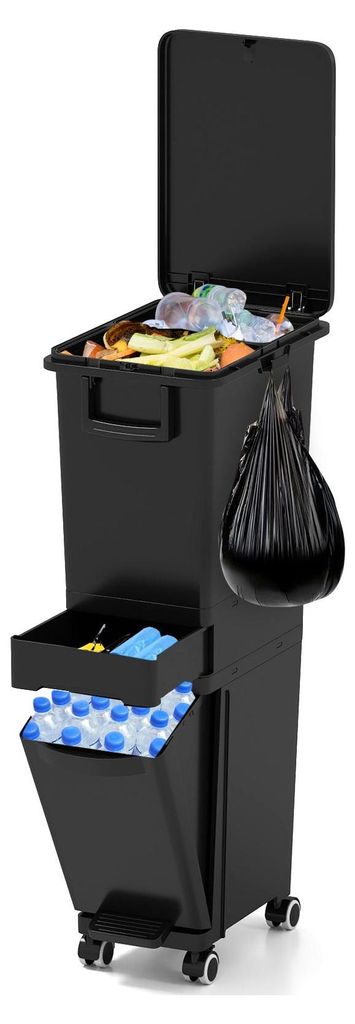 COSTWAY Poubelle 3 compartiments, 32L Poubelle avec bac, Image du produit 