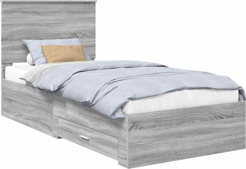 Bettrahmen mit Kopfteil Graues Sonoma 90 x 190 cm Holzwerkstoff