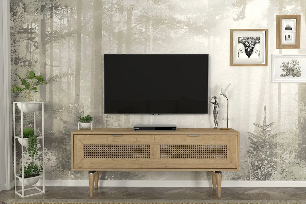 Banc TV en bois de chêne Sirona 140cm - Support Multimédia Robuste