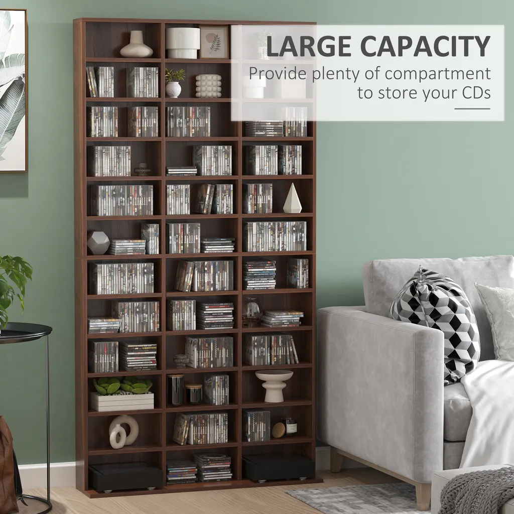 Étagère CD DVD avec 36 Compartiments et Tablettes Réglables Marron - 3