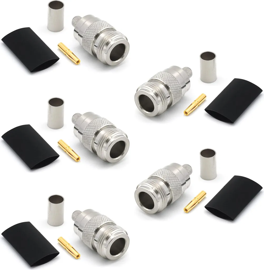 Pack 5 Connettori N Presa Bulkhead per Cavo Coassiale RF LMR-240 RG8X