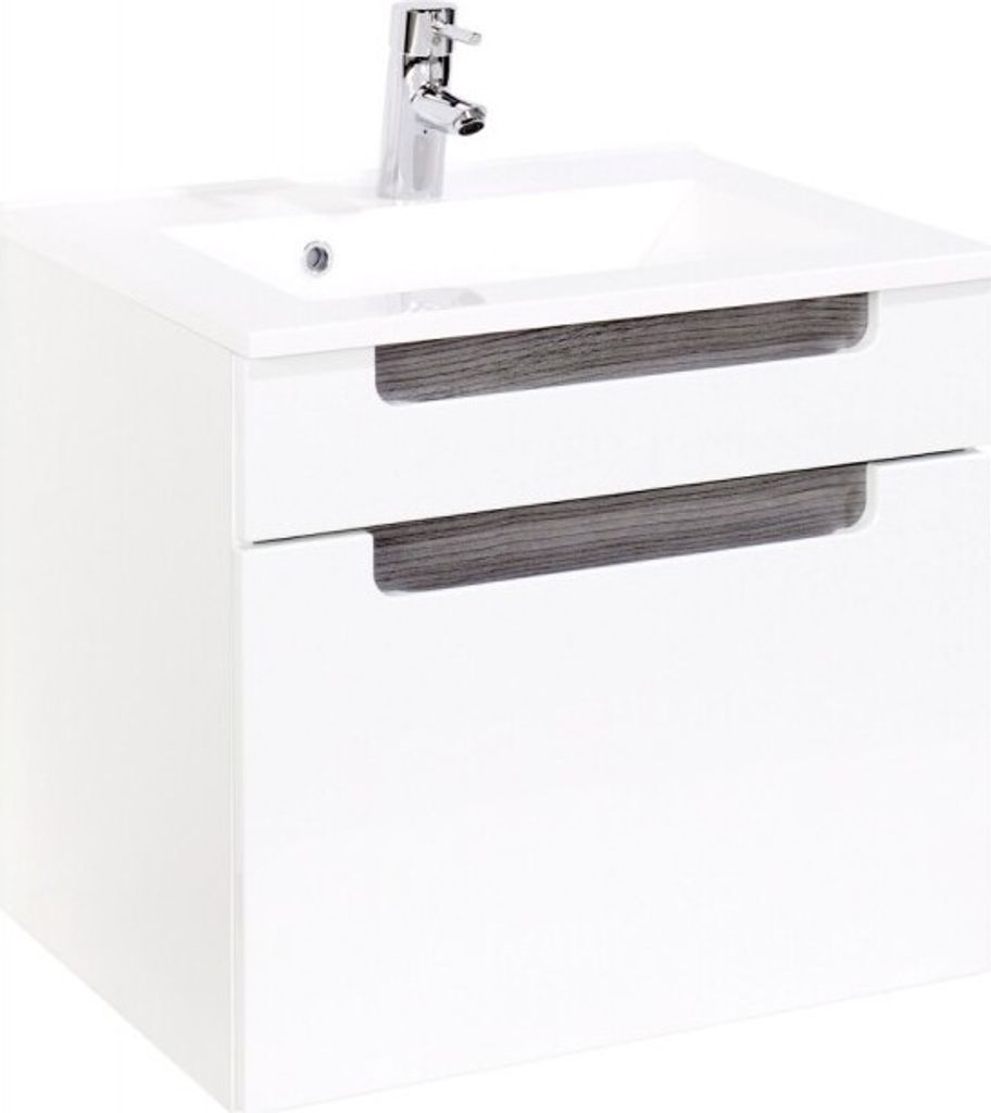 Kleiner Waschtisch 60cm MERANO-03 Hochglanz weiß, Eiche rauchsilber, B x H x T ca.: 60 x 54 x 47 cm