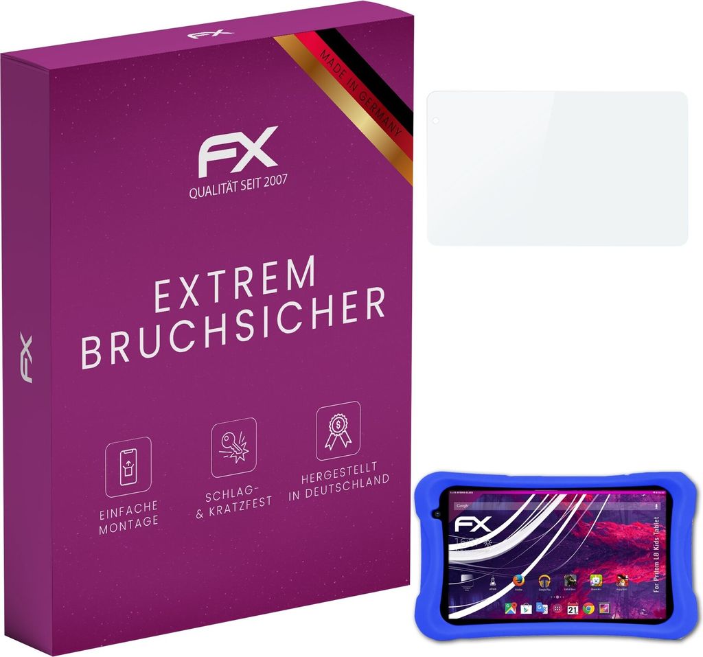 atFoliX FX-Hybrid-Glass Displayfolie kompatibel mit Pritom L8 Kids Tablet Glasfolie