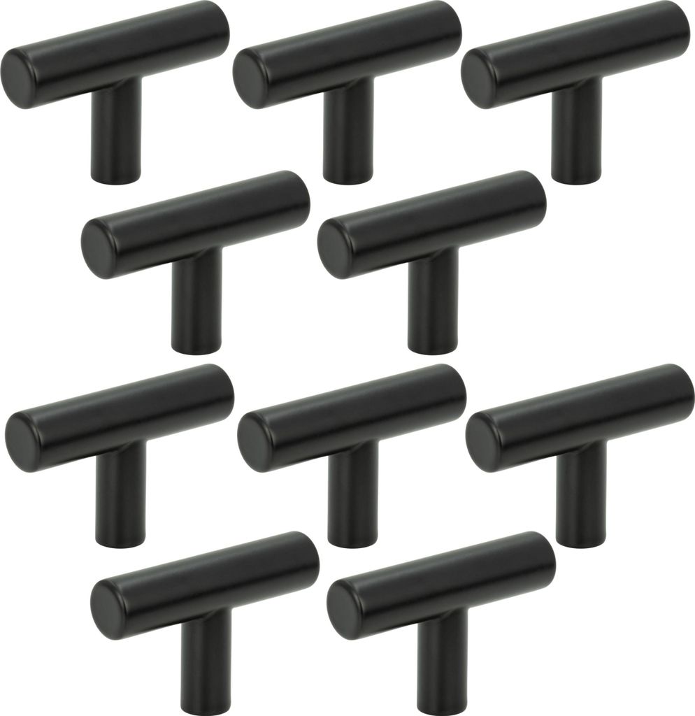 10er-Set moderne schwarze Möbelknöpfe aus Edelstahl mit Produktbild 