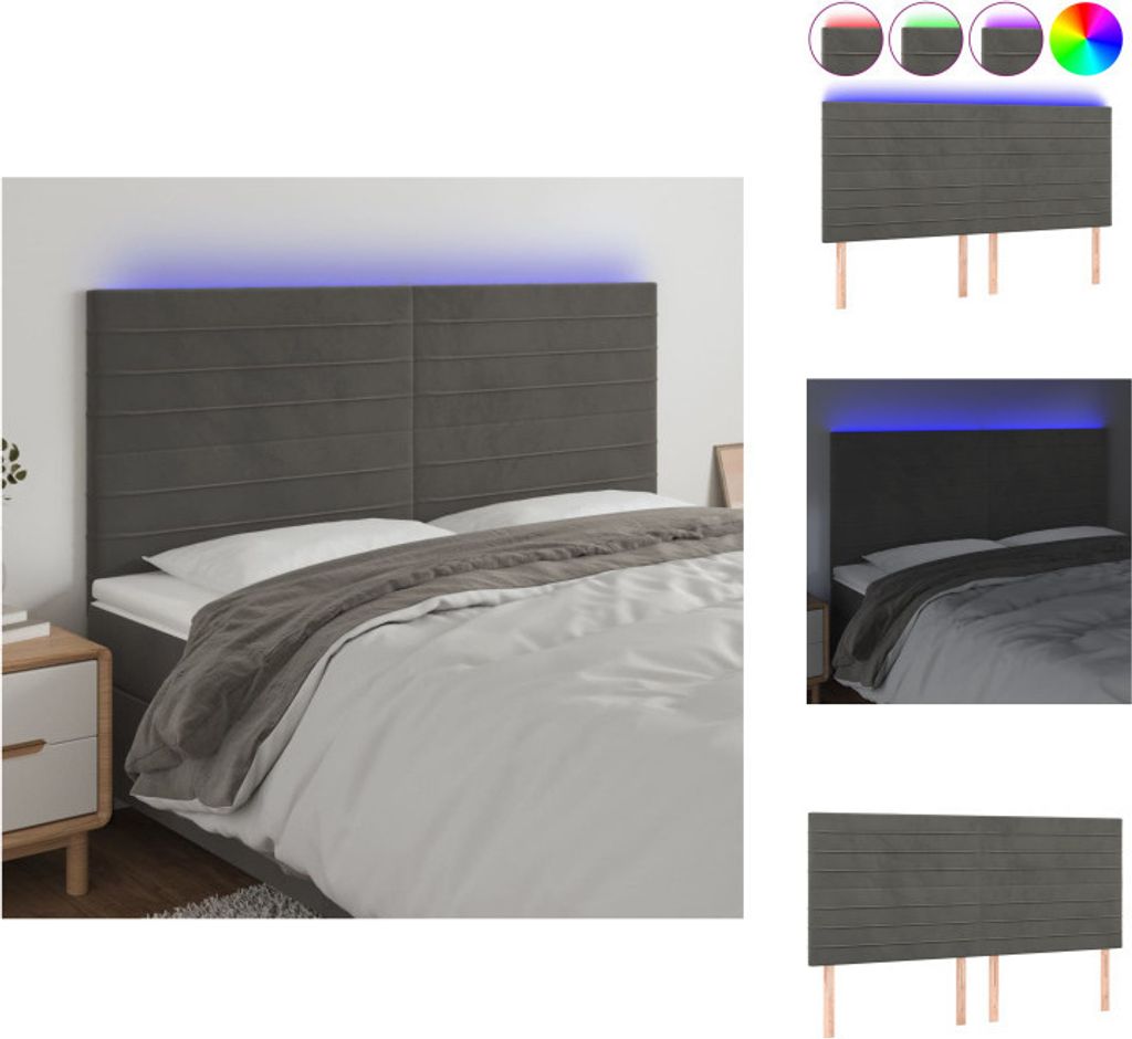 vidaXL LED Kopfteil Dunkelgrau 200x5x118/128 cm Samt -  Produktbild 