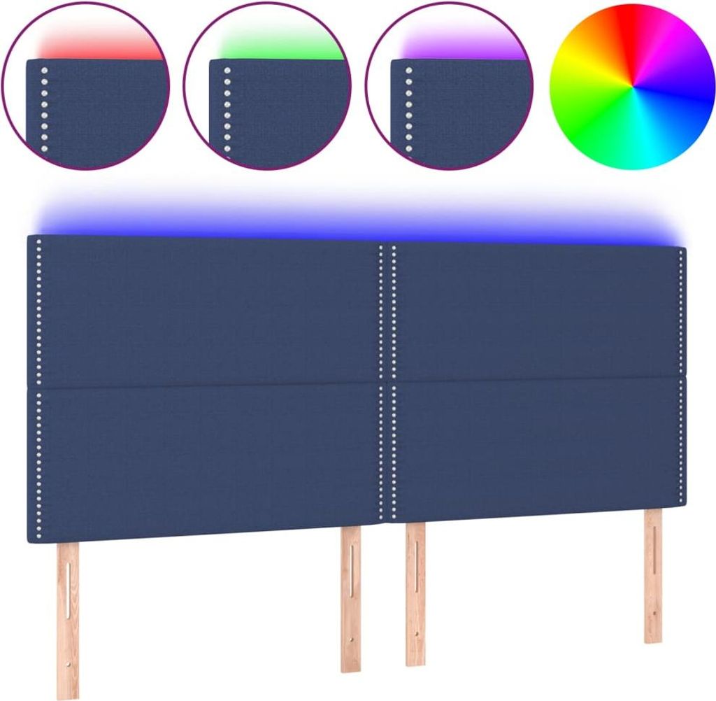 vidaXL LED Kopfteil Blau 200x5x118/128 cm Stoff
