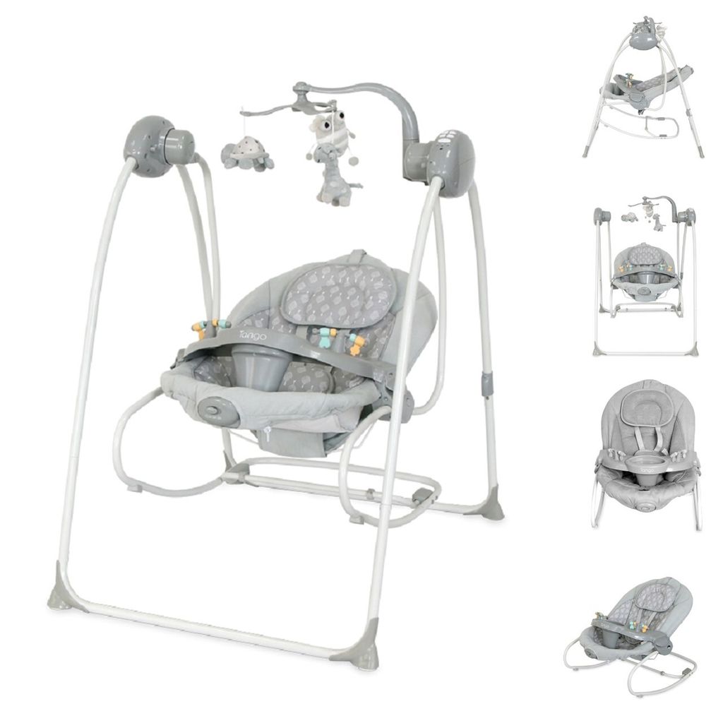 Lorelli Babywippe elektrisch Tango 2 in 1, Fernbedienung, MP3, Timer, Mobile hellgrau