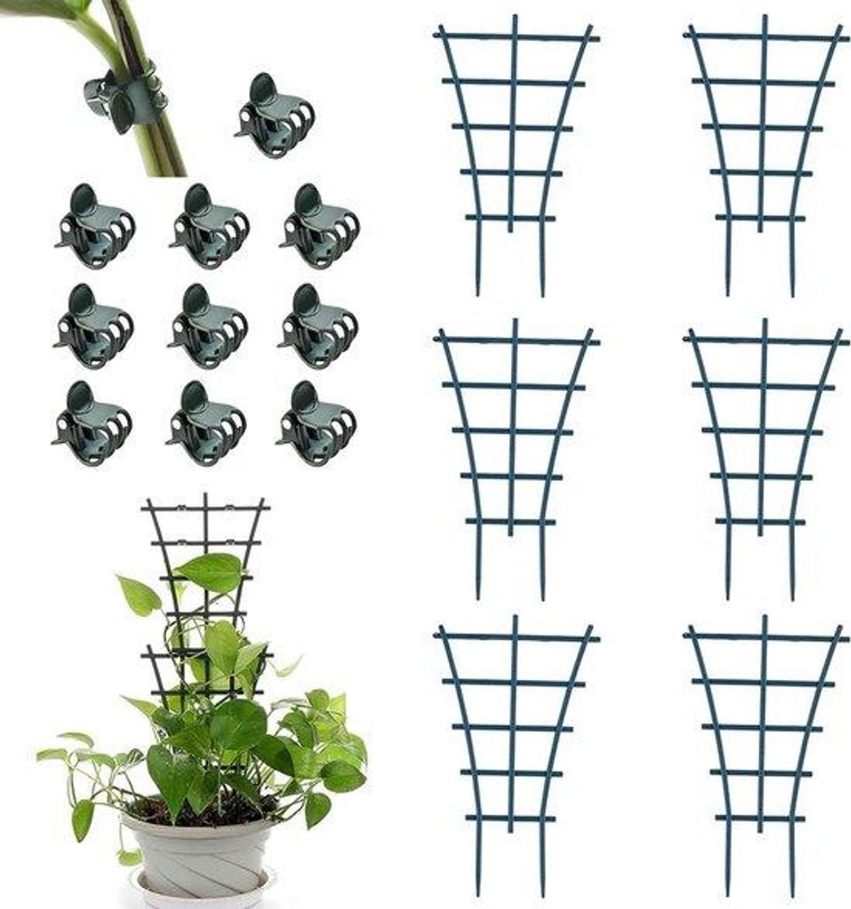 Gartenstützen + 10 Stück Klemmen für Pflanzbehälter für Kletterpflanzen