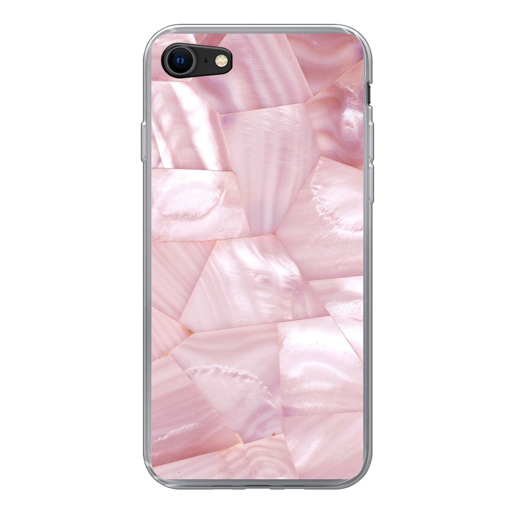 MuchoWow Handyhülle Schutzhülle Hülle für iPhone SE 2020 Naturstein - Perlmutt - Luxus Silikon Softcase Handy Hülle - Kartenbesitzer