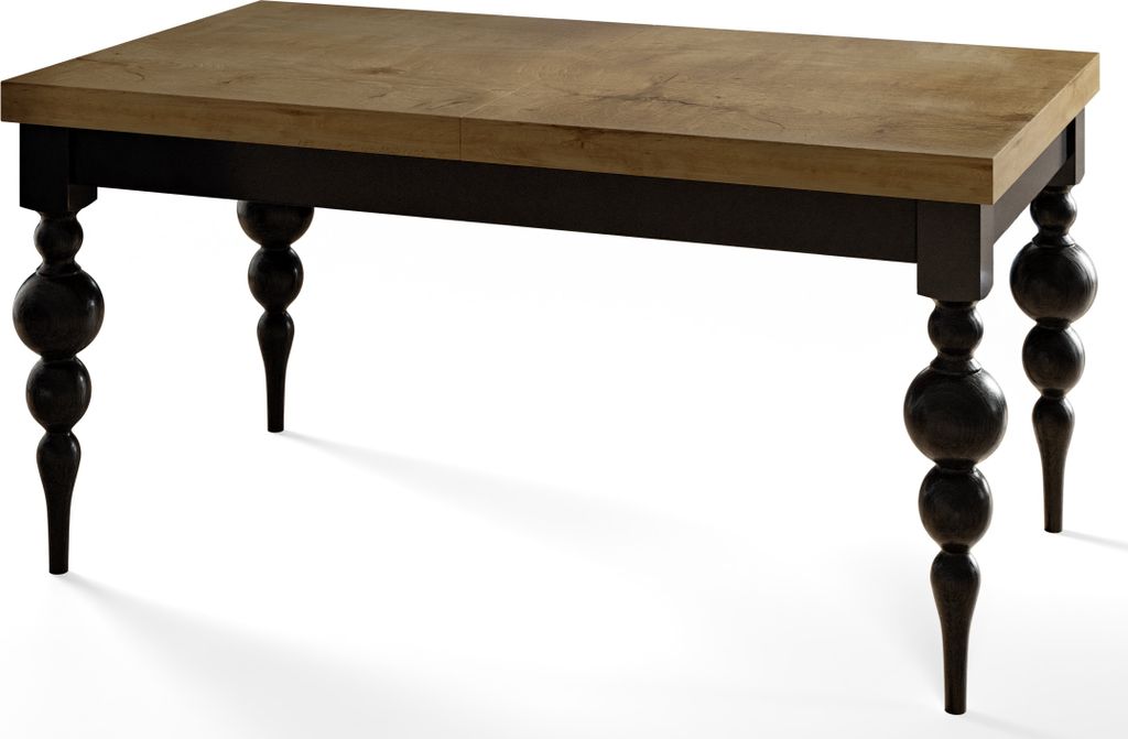 Rechteckiger Esstisch Ausziehbar Lena, Moderner Wohnzimmertisch 160-210x90x78,5 cm, Lefkas mit Tischbeinen in Farbe Schwarz