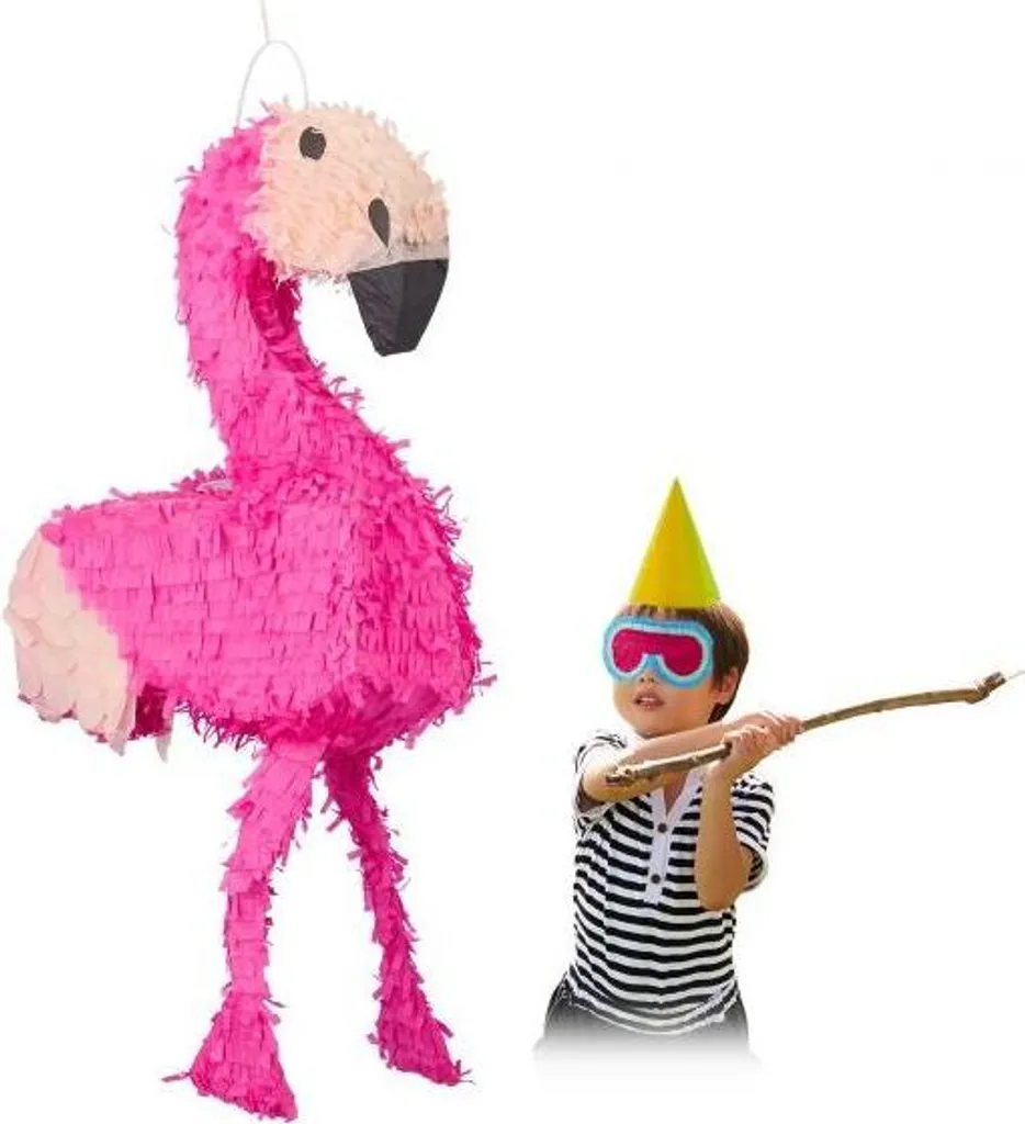 Pinata flamant rose pour thème exotique et goûter d'anniversaire fille