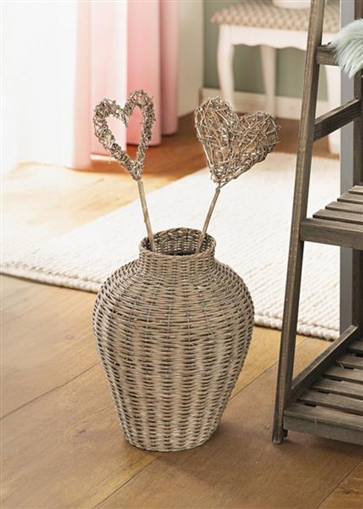Korbvase "Landhaus" aus Weide, grau, Vase für Trockenblumen, Blumenvase im Landhaus Stil