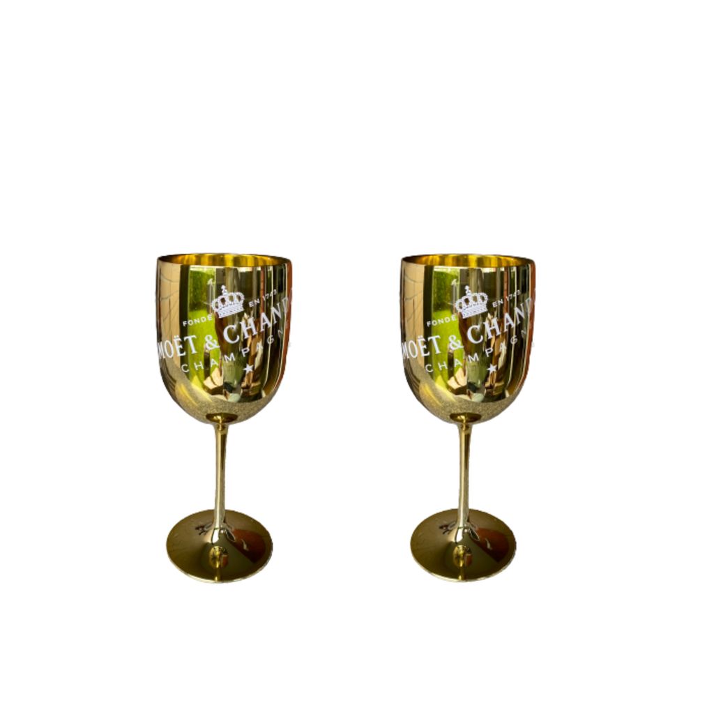 2x Moët & Chandon Champagnergläser Becher Set Gold Neu 