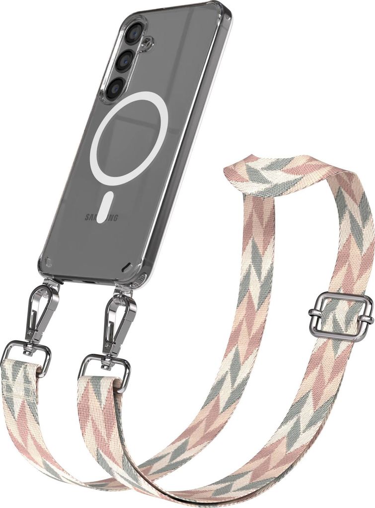 EAZY CASE - Handykette mit MagSafe Hülle für Samsung Galaxy S24, Handyband Mix Style, Karabiner Silber, Umhängeband in Grün