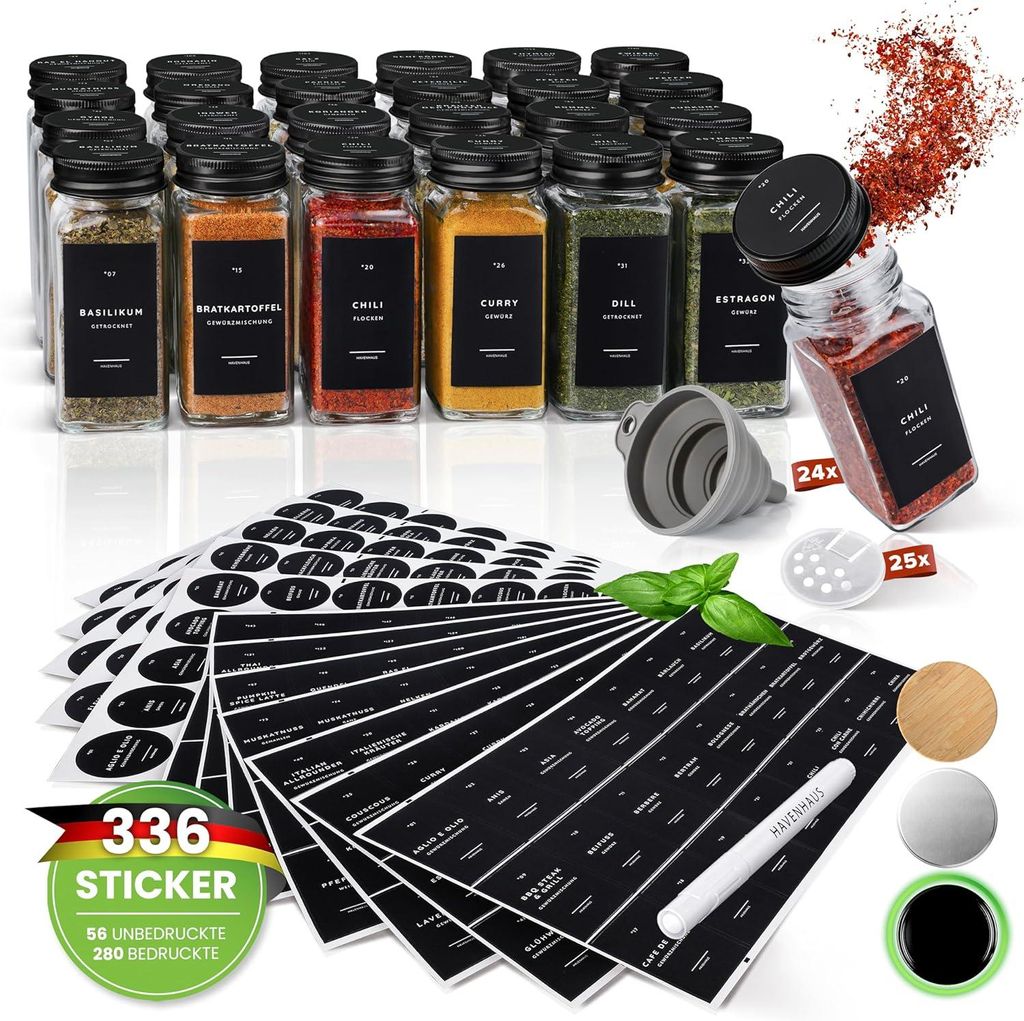 Gewürzgläser Set schwarz | 24 Gewürz Organizer inkl. 336 Produktbild 