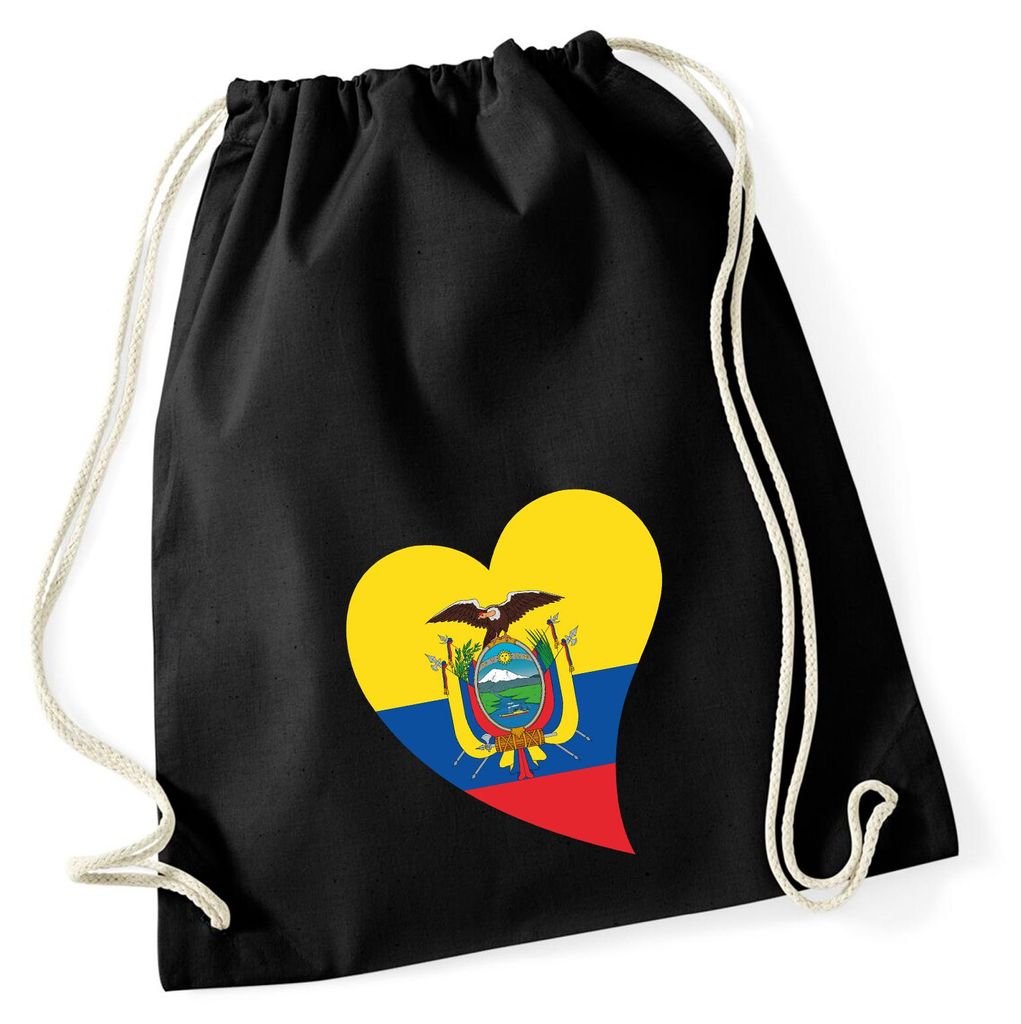 Huuraa Turnbeutel Ecuador Flagge Herz 12 Liter Black Baumwolle Rucksack Geschenkidee