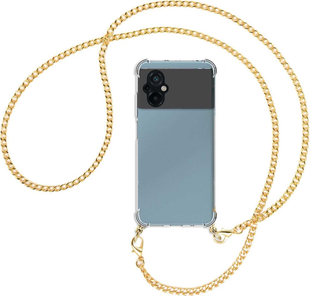 Handykette Backcover-Schutzhülle mit Band (Metall goldfarben) für Xiaomi Poco M5 (6.58'') - goldfarbene Kette