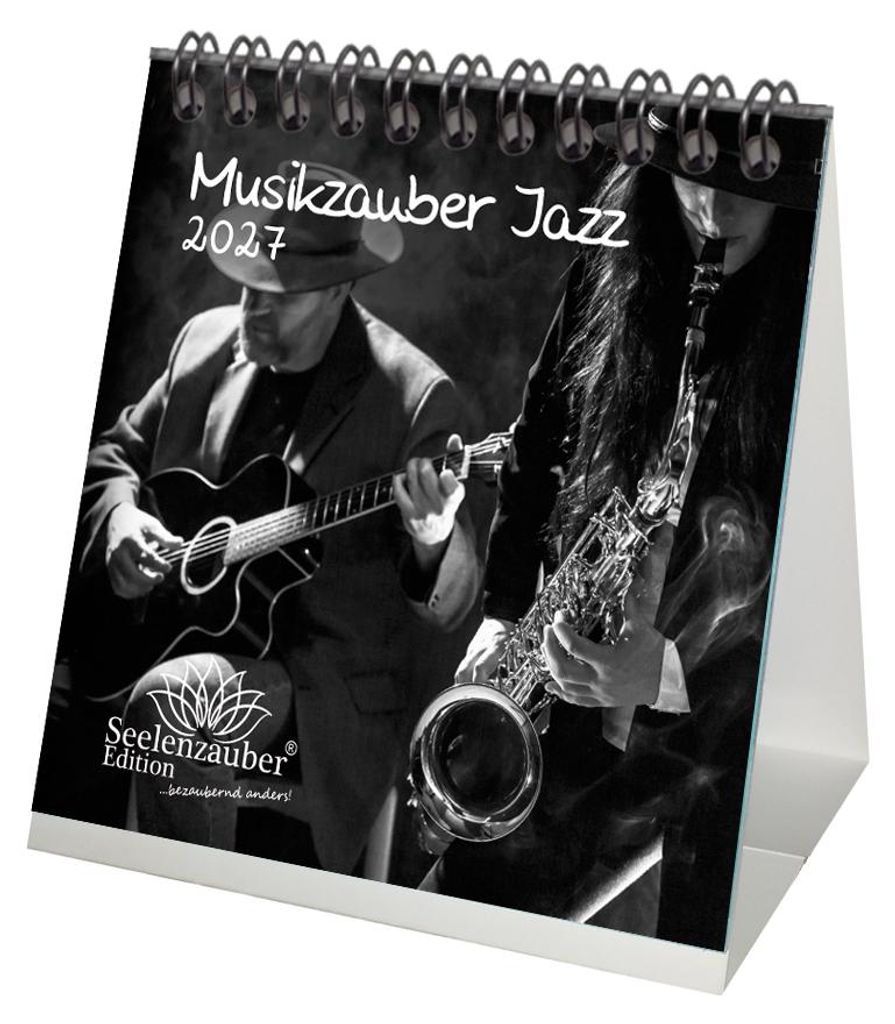 Musikzauber Jazz Tischkalender 10x10cm für 2027 Jazz und Instrumente - Seelenzauber