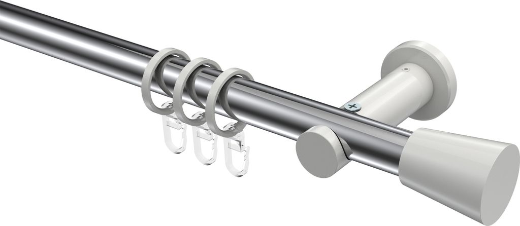 Interdeco Gardinenstange / Vorhangstange Chrom / Weiß, Typ Platon Sitra (Konus), 20 mm Ø 1-läufig, 420 cm