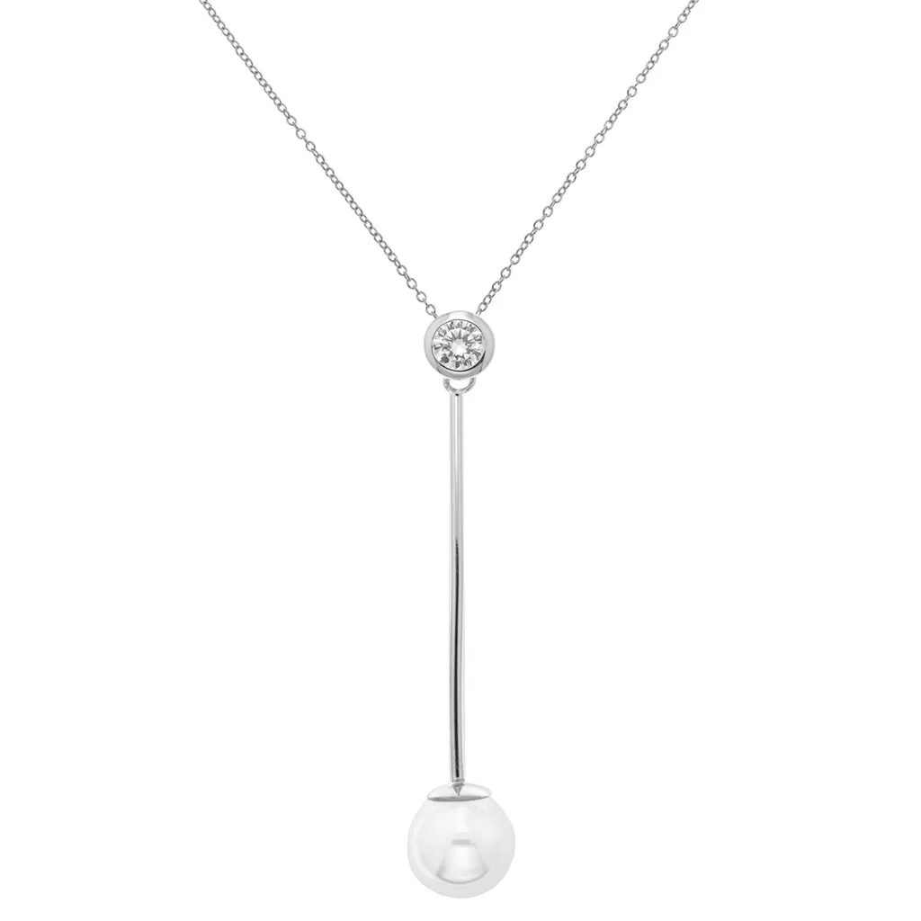 Collier Argent 925 Femme avec Perle et Zirconium - Bijou Chic en forme Y