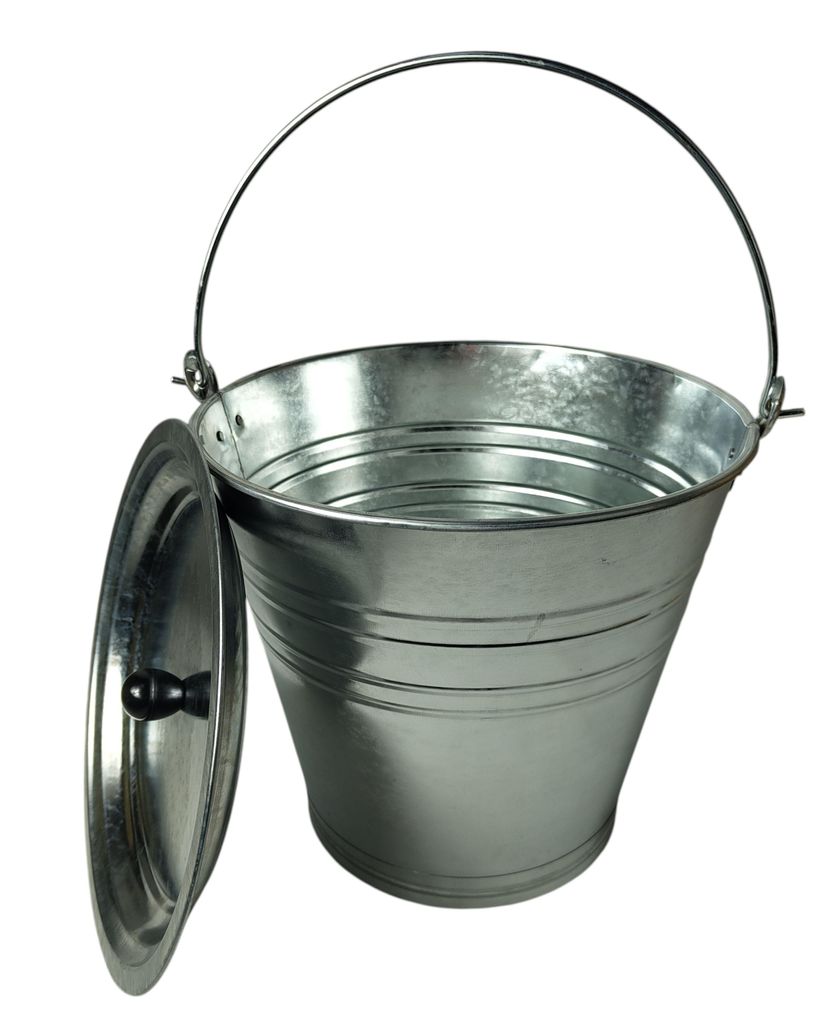 Zinkeimer 12 Liter verzinkt mit Deckel - robuster Metalleimer für Garten, Haushalt & Asche