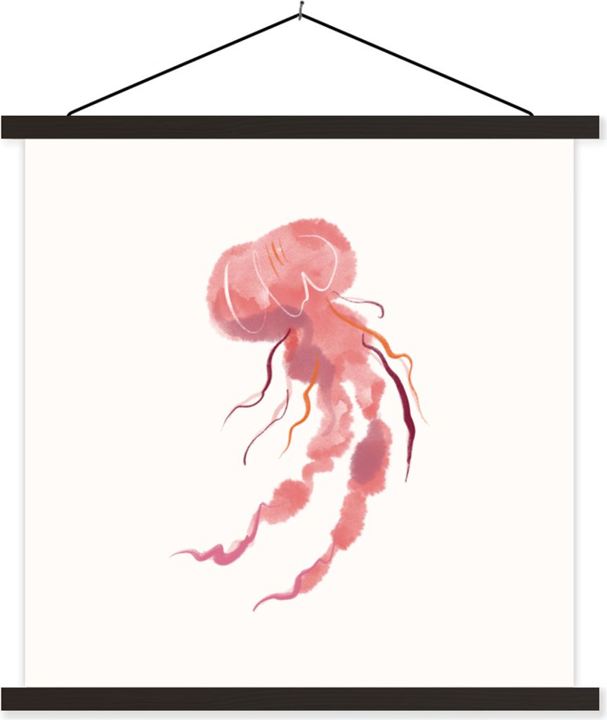 MuchoWow Textilposter Qualle - Rosa - Aquarell 40x40 cm mit schwarzem Rahmen - Fotos