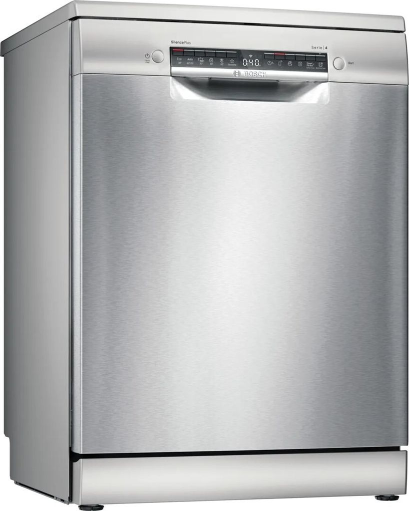 Bosch Serie 4 SMS4EKI06E, Freistehend, Standardgröße (60 cm), Edelstahl, Schwarz, Edelstahl, Tasten, LCD