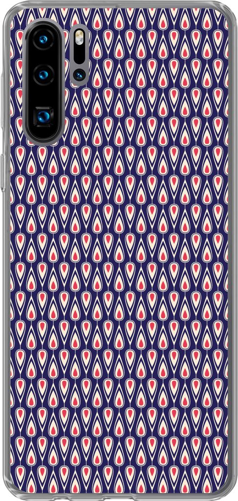 MuchoWow Handyhülle Schutzhülle Hülle für Telefoonhoesje Huawei P30 Pro Muster - Vintage - Blau - Rot Silikon Softcase Handy Hülle - Schutzd...
