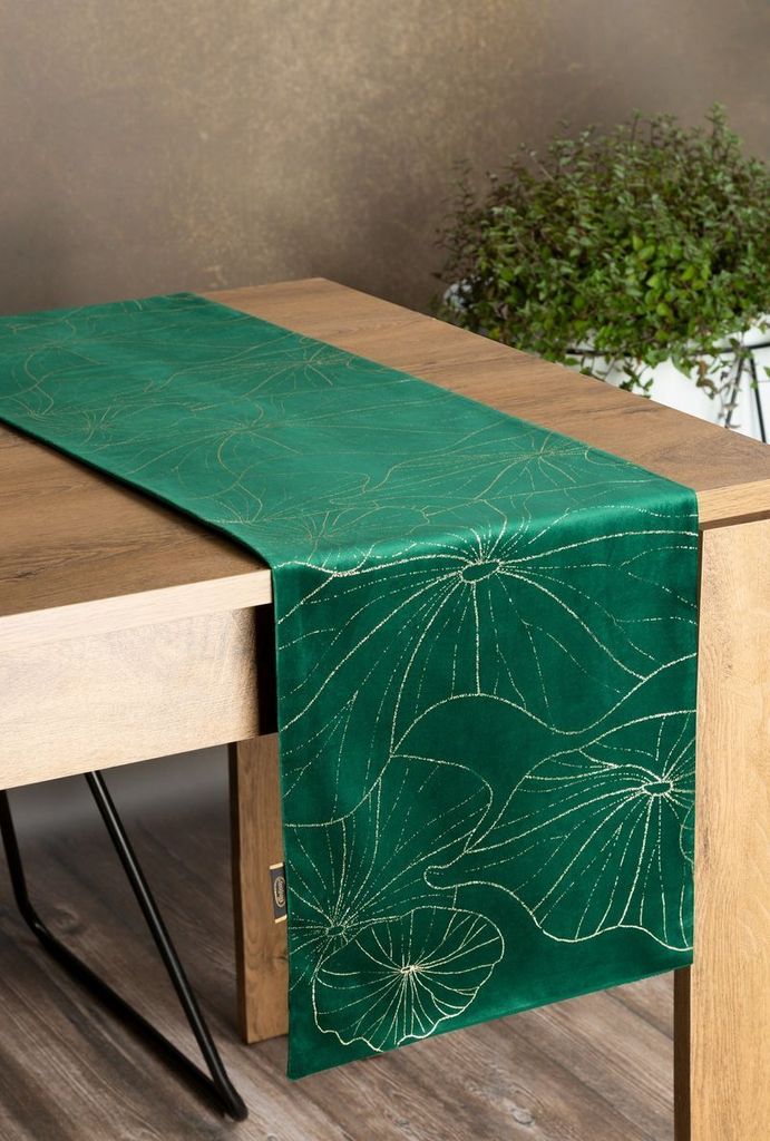 Festliche Tischdecke Tischdekoration BLINK 18 35x180 cm dunkelgrün VELVET