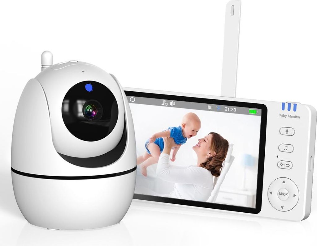 Video-Babyphone 720P mit Kamera 5 Zoll HD 3500mAh ,VOX-Modus Digitalzoom Nachtsicht Gegensprechen Temper