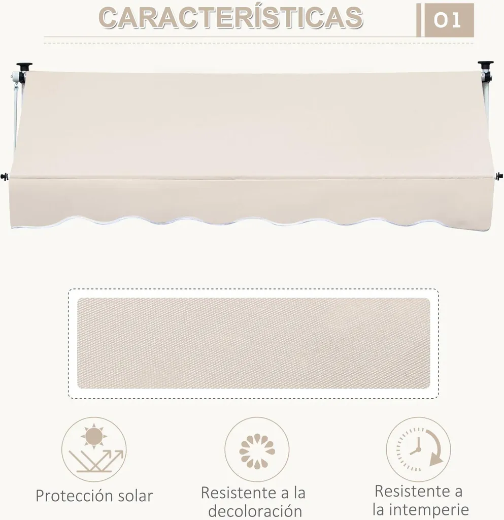 Store télescopique beige 400x120 cm en polycoton avec hauteur ajustable - 4