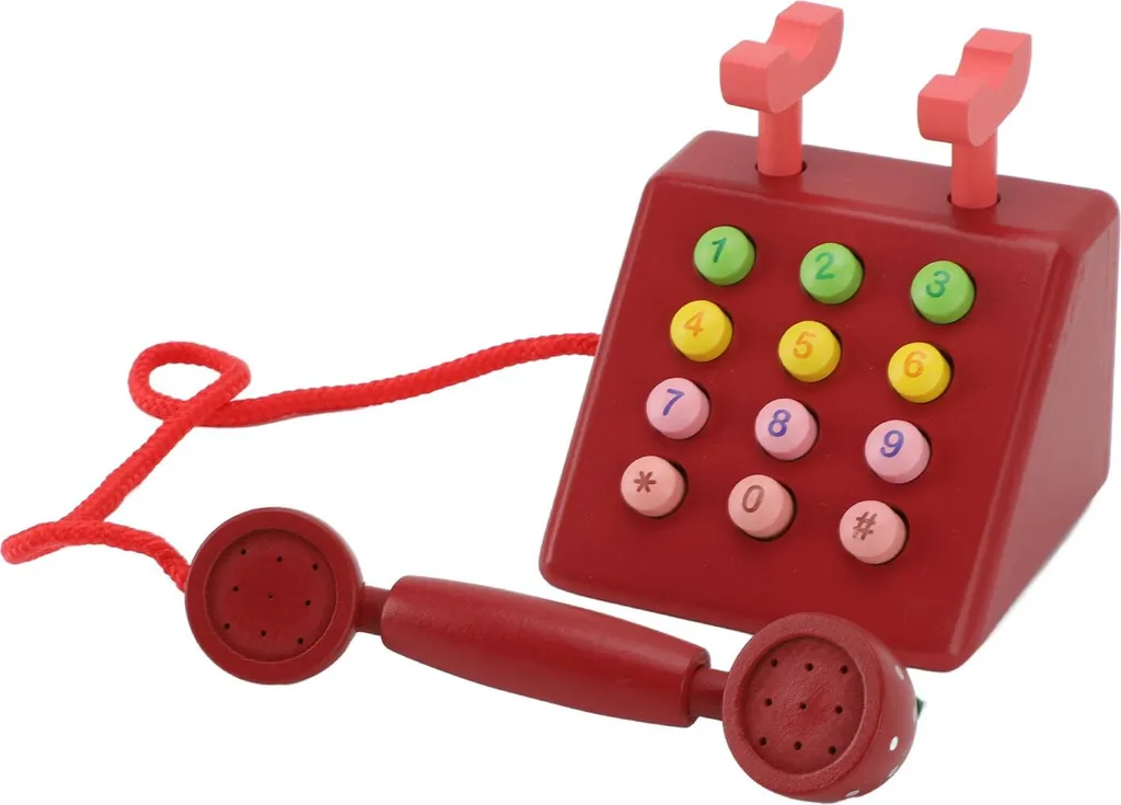 Téléphone factice rouge en bois pour décorer sans encombrement technique